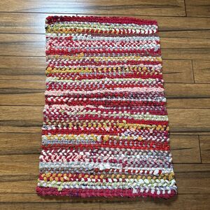 Woven Rag Rug Hand Loomed 35 X 23 Boho Farmhouse Chunky New USA Machine Wash